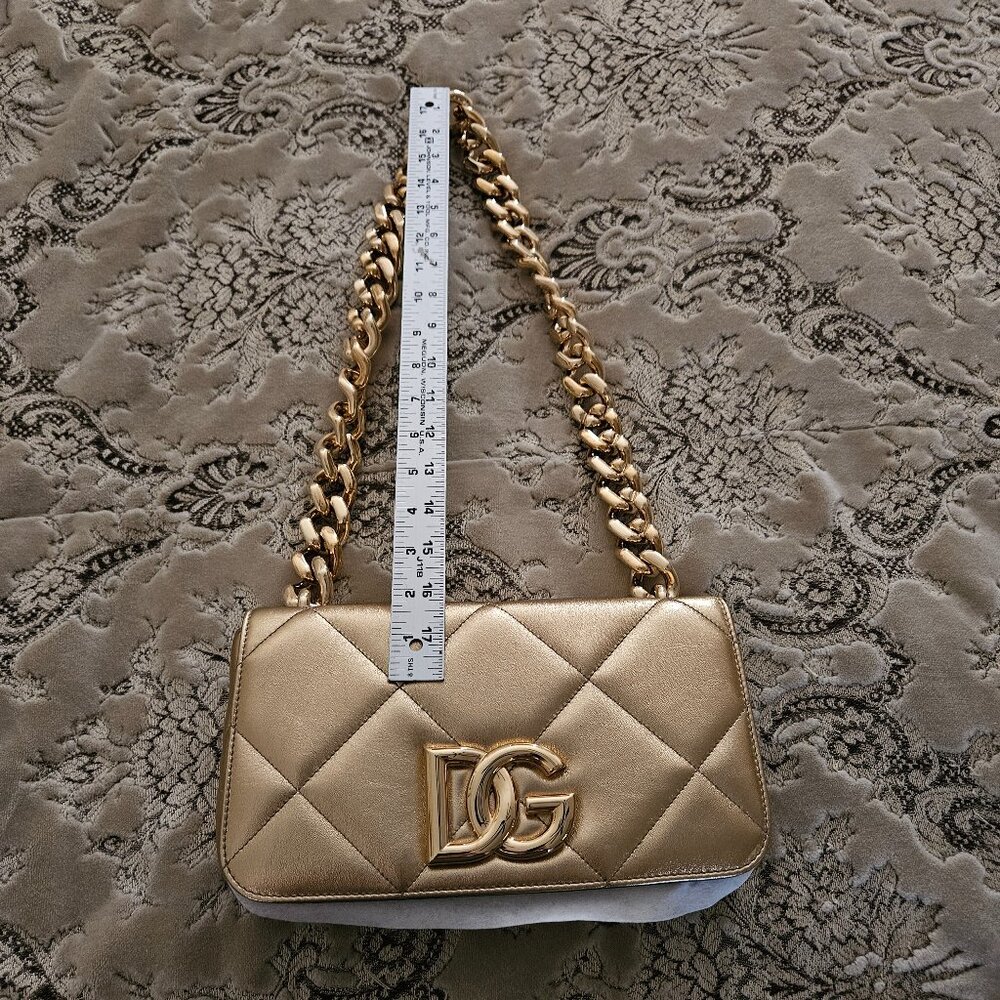 AUTH DOLCE & GABBANA METALLIC GOLD QUILTED LEATHER CHAIN SHOULDER BAG HANDBAG - Picture 16 of 16